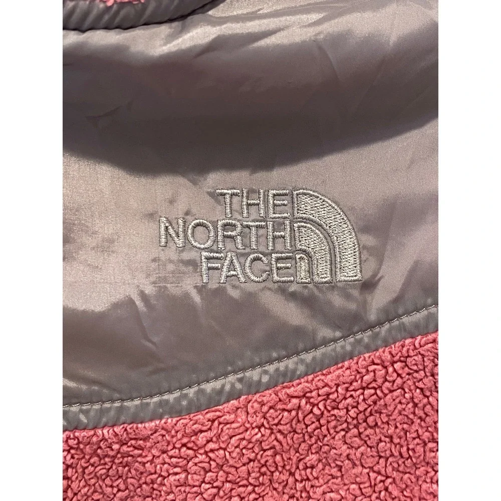 The North Face Girls Pink Grey Denali Hooded Fleece Jacket Size M 10/12 Full Zip